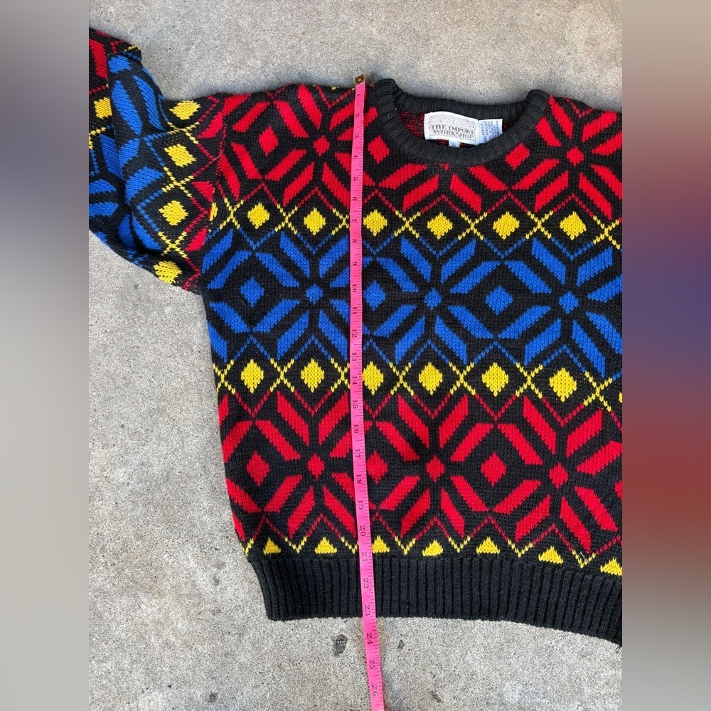 Vintage The Import Workshop sweater 80s colorful snowflake holiday crew sz L EUC - Picture 7 of 12
